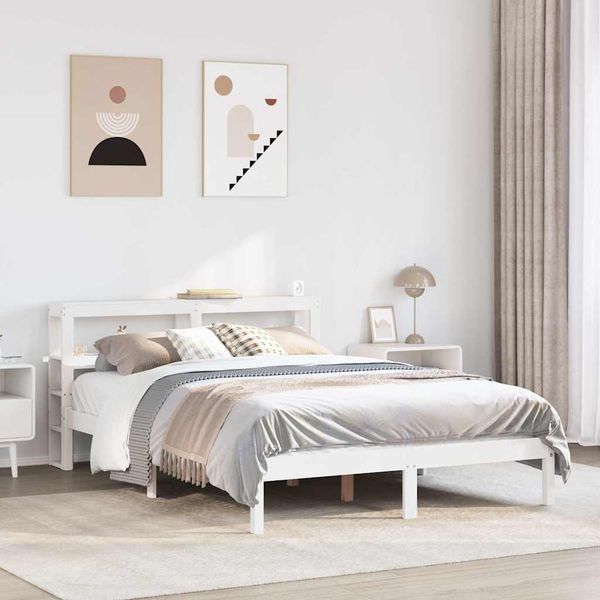 vidaXL Posteľ bez matraca biely 135x190 cm masívna borovica