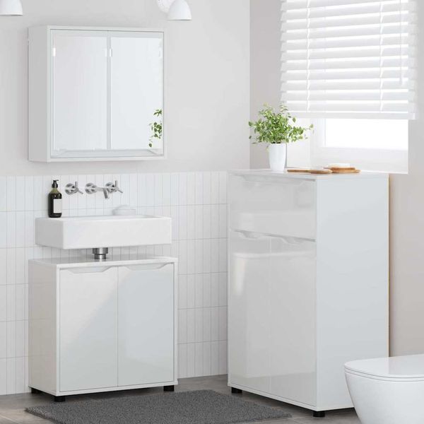 vidaXL Sada kúpeľňového nábytku so zásuvkou 3 pcs Vysoký lesk bielej
