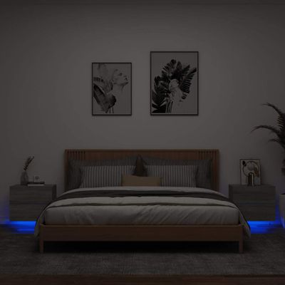 vidaXL Nástenné nočné skrinky s LED osvetlením 2 ks sivé sonoma