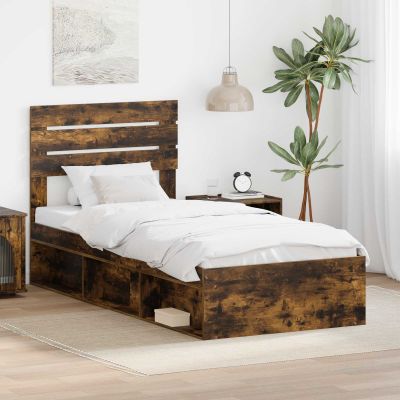 vidaXL Rám postele Dymová dub 90 x 190 cm Masívne borovicové drevo