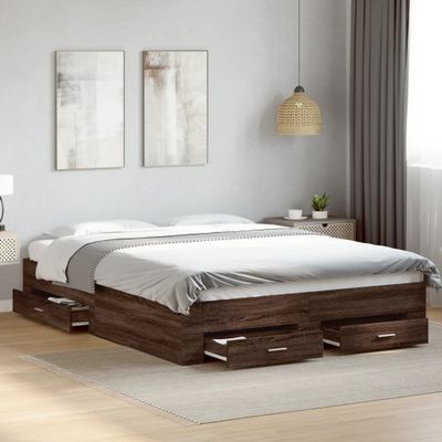 vidaXL Posteľný rám so zásuvkami hnedý dub 150x200 cm kompozitné drevo