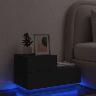 vidaXL Nočný stolík s LED svetlami čierny 70x36x40,5 cm