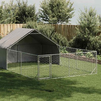 vidaXL Vonkajšia búda pre psov s výbehom, 6x3x1,9 m, pozinkovaná oceľ