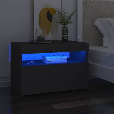 vidaXL Nočný stolík a LED svetlá 2 ks sivé 60x35x40cm spracované drevo