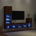 vidaXL 4-dielne TV nástenné skrinky s LED hnedý dub kompozitné drevo