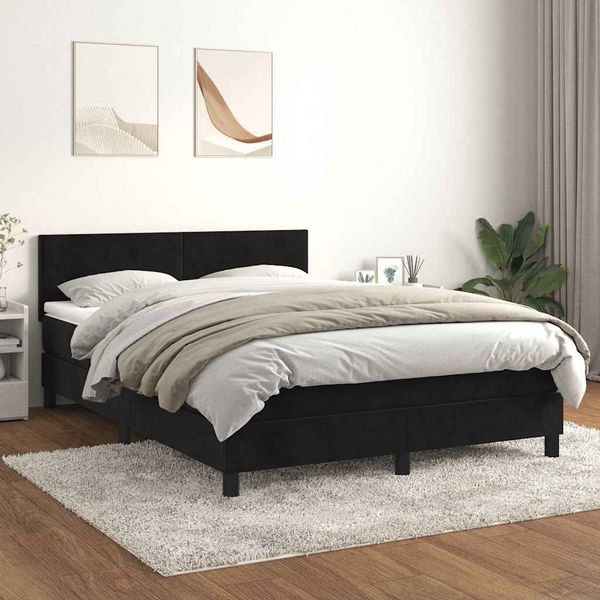 vidaXL Posteľný rám boxspring s matracom čierny 140x190 cm zamat