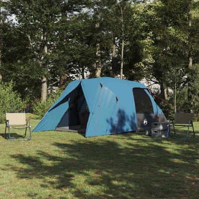 vidaXL Dómový stan pre 4 osoby so strechou Modrá 455 x 252 x 178 cm