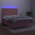 vidaXL Posteľný rám boxsping s matracom a LED ružový 140x190 cm zamat