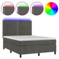 vidaXL Posteľ boxsping s matracom a LED tmavosivá 140x200 cm zamat