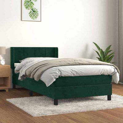 vidaXL Posteľný rám boxsping s matracom tmavozelený 90x200 cm zamat