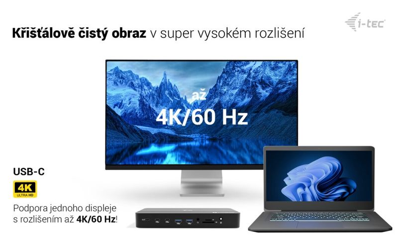 i-tec Thunderbolt 5 Triple Display Docking Station, M.2 slot, 6x USB, 2.5 GLAN, Power Delivery 140W Dokovací stanice, Thunderbolt 5, Triple Display, M.2 NVMe PCIe Gen 4, 6× USB, 2,5Gb LAN, Power Delivery 140 W