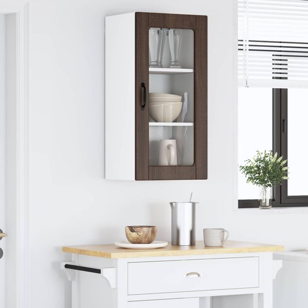 vidaXL Nástenný sklenený kabinet LUCCA Hnedý dub 40 x 31 x 80 cm