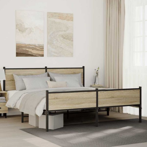 vidaXL Kovový posteľný rám bez matraca dub sonoma 183x213 cm