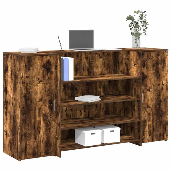 vidaXL Recepčný stôl dymový dub 180x50x103,5 cm kompozitné drevo