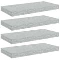 vidaXL Plávajúce nástenné police 4 ks betónové sivé 50x23,5x3,8 cm MDF