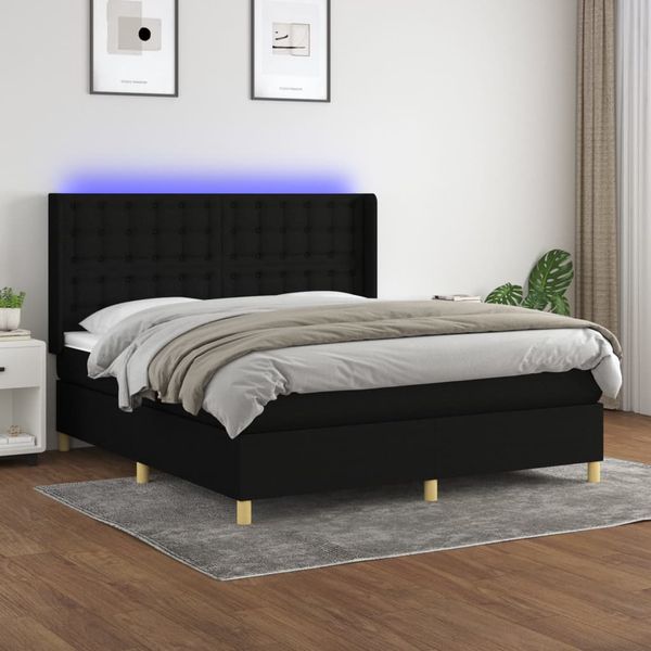 vidaXL Posteľ boxsping s matracom a LED čierna 160x200 cm látka