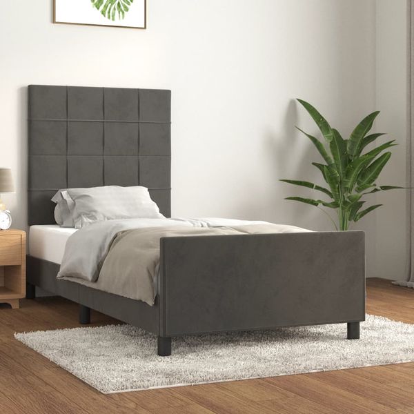 vidaXL Posteľ bez matraca tmavosivá 90x190 cm zamat