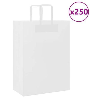 vidaXL Papierové tašky 250 ks s rúčkami, biele, 32x17x44 cm