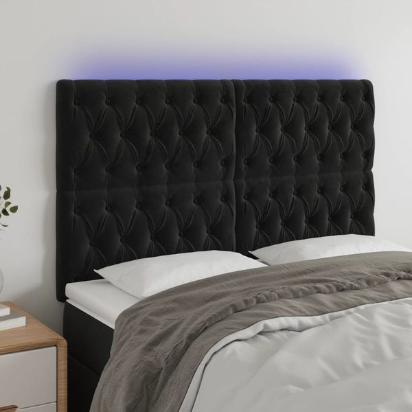 vidaXL Čelo postele s LED čierne 144x7x118/128 cm zamat
