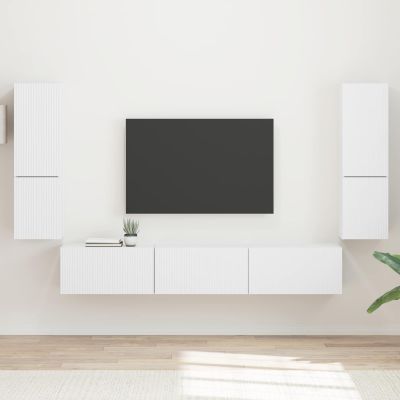 vidaXL Zostava TV skriniek Nástenný 4 pcs Biela Kompozitné drevo