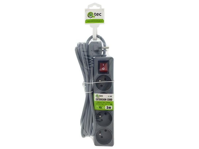 Predlžovací kábel 4 zásuvky 3m QTEC Q-398F s vypínačom