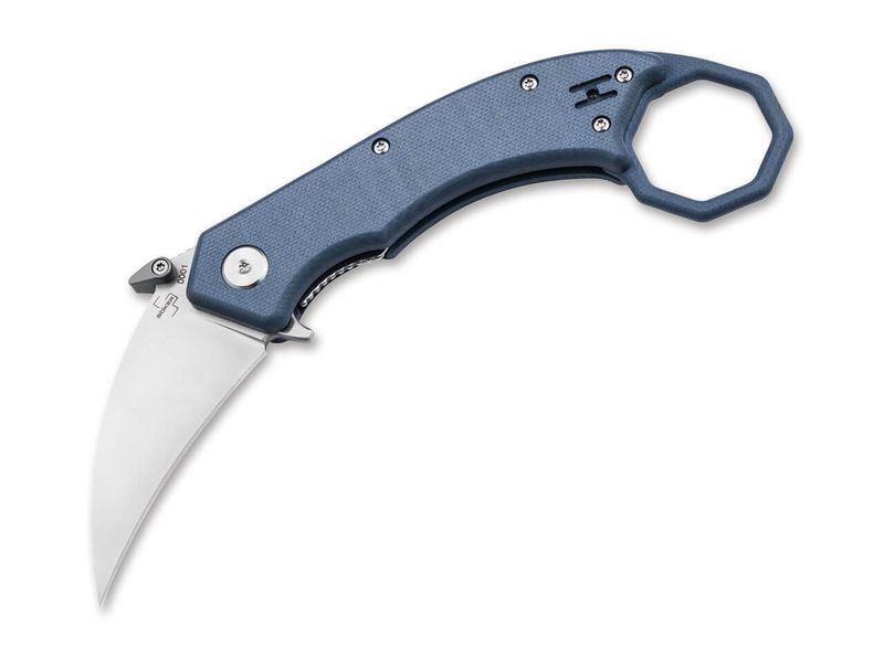 Böker Plus 01BO516 HEL KARAMBIT GREY vreckový karambit 6,1cm, šedomodrá, G10, spona, nylonové puzdro