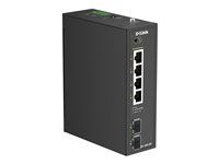 D-Link DIS 100G-06P - Prepínač - priemyselný - neriadený - 4 x 10/100/1000 (PoE) + 2 x gigabit SFP - montáž na DIN lištu