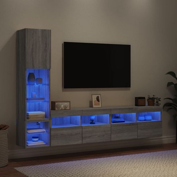 vidaXL 4-dielne TV nástenné skrinky s LED sivé sonoma kompozitné drevo