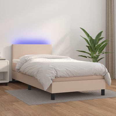 vidaXL Boxspring posteľ matrac a LED kapučínová 90x190 cm umelá koža