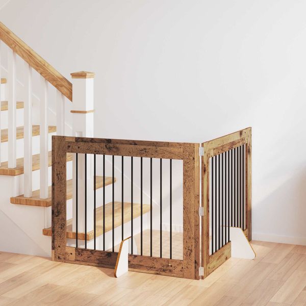 vidaXL Brána pre psov so stojanmi 2 pcs Staré drevo 100 x 80 cm