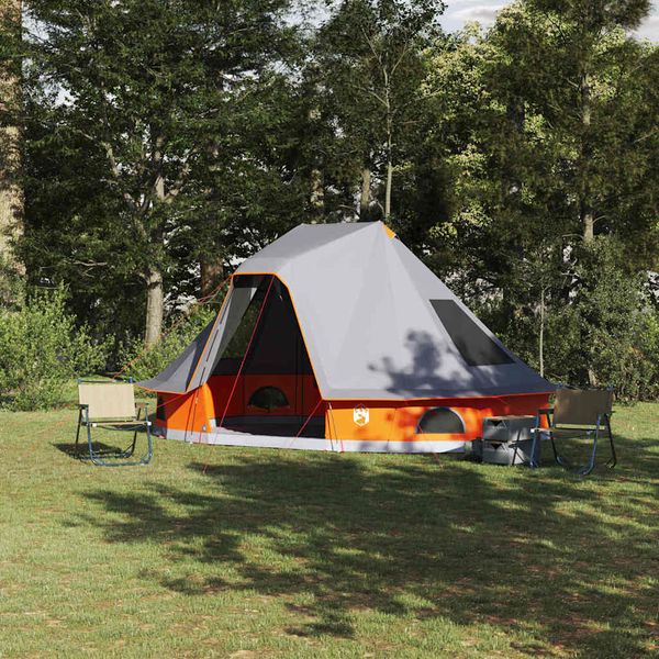 vidaXL Tipi stan so strechou Šedá a oranžová 466 x 310 x 240 cm taft