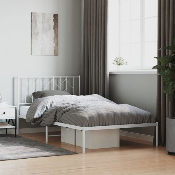 vidaXL Kovový rám postele s čelom biely 107x203 cm