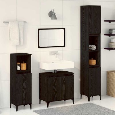 vidaXL Sada kúpeľňového nábytku Nástenný s úložiskom 3 pcs Čierny dub