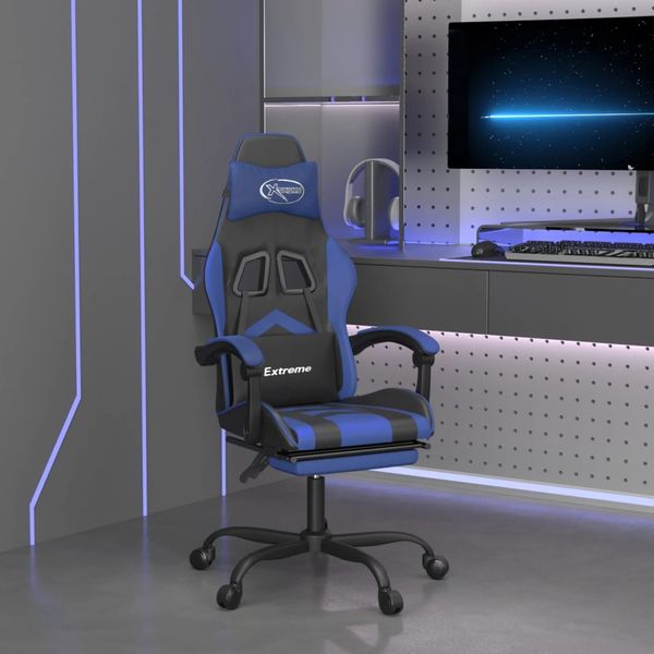 vidaXL Otočná herná stolička s podnožkou čierna a modrá umelá koža