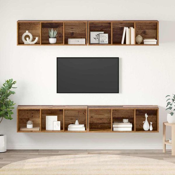 vidaXL Zostava TV skriniek Nástenný 4 pcs Staré drevo 37 x 37 x 107 cm
