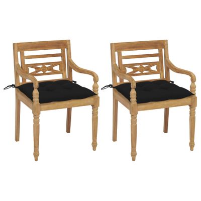 vidaXL Batavia stoličky 2 ks s čiernymi vankúšmi masívny teak