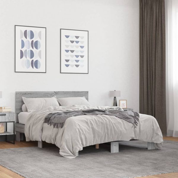 vidaXL Posteľný rám sivý sonoma 120x200 cm kompozitné drevo a kov