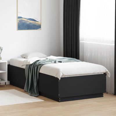 vidaXL Posteľný rám s LED svetlami čierny 90x200 cm kompozitné drevo