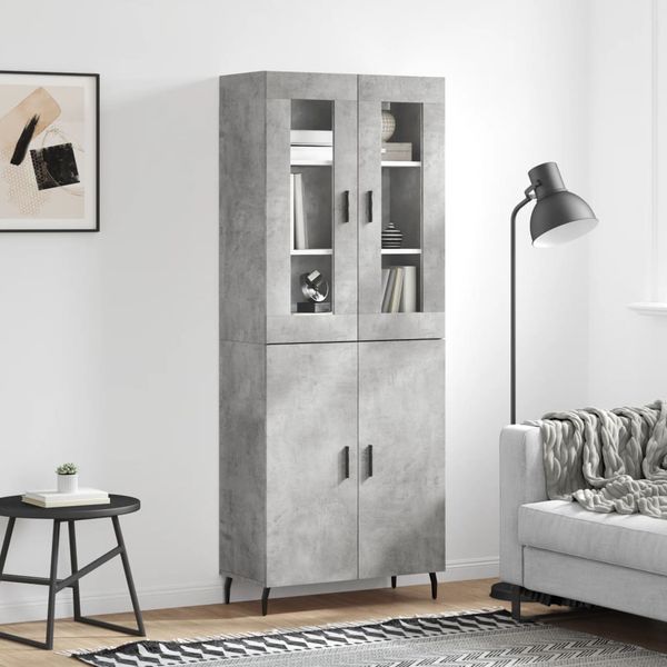 vidaXL Vysoká skrinka betónová sivá 69,5x34x180 cm spracované drevo
