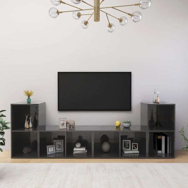 vidaXL TV skrinky 4 ks, lesklé sivé 72x35x36,5 cm, kompozitné drevo