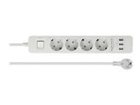 Napájací pásik - AC 250 V - 4000 Watt - vstup: power CEE 7/7 - výstupné konektory: 4 (3 x USB typ A, 4 x CEE 7/3) - 1,5 m kábel - biela