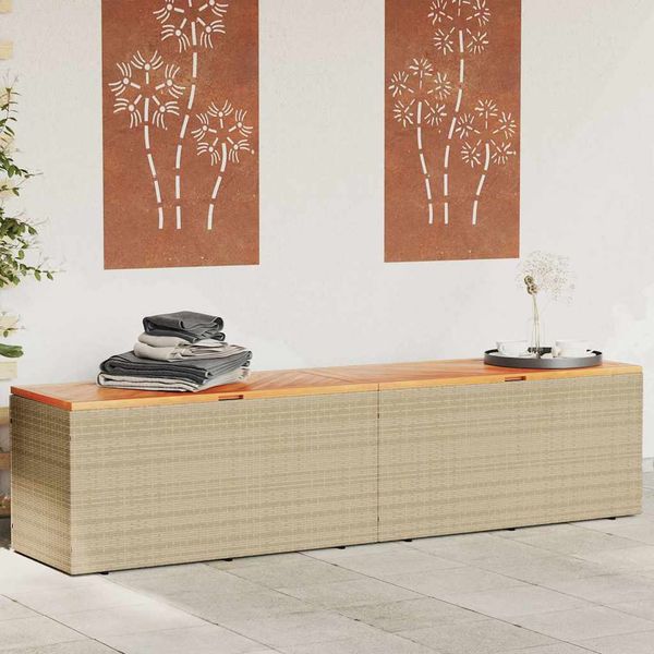 vidaXL Záhradný úložný box, béžový 220x50x54 cm, polyratan a akácia