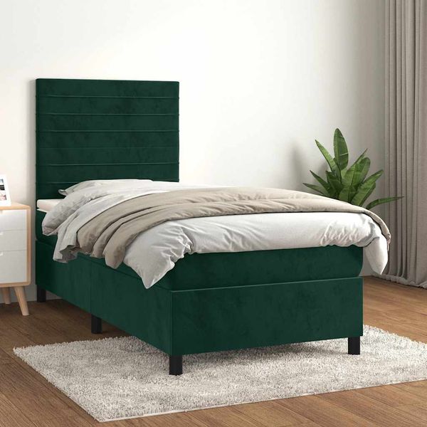 vidaXL Posteľný rám boxsping s matracom tmavozelený 100x200 cm zamat
