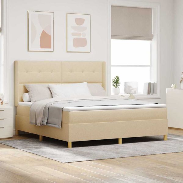 vidaXL Posteľ s pružinovým rámom Krémová 180 x 200 cm látka