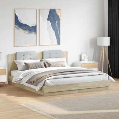 vidaXL Posteľný rám s čelom a LED svetlami dub sonoma 160x200 cm
