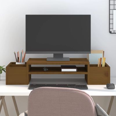 vidaXL Stojan na monitor medovo-hnedý 70x27,5x15 cm masívna borovica