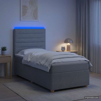 vidaXL LED boxspring posteľ s matracom Svetlosivá 100 x 200 cm Látka