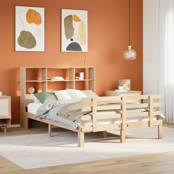 vidaXL Posteľ s knižnicou bez matraca 150x200 cm borovicový masív