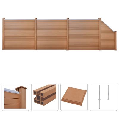 vidaXL Oplotenie 3 štvorcové 1 šikmý panel drevoplast 625x187 cm hnedé