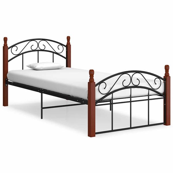 vidaXL Posteľný rám čierny kov a masívne dubové drevo 90x200 cm